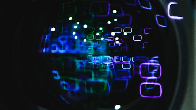 Close-up of a camera lens with detection overlays